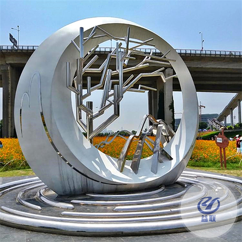 大型不銹鋼雕塑鹿月亮鳳凰魔方圓環(huán)鏤空球浪花魚廣場(chǎng)校園景觀定制