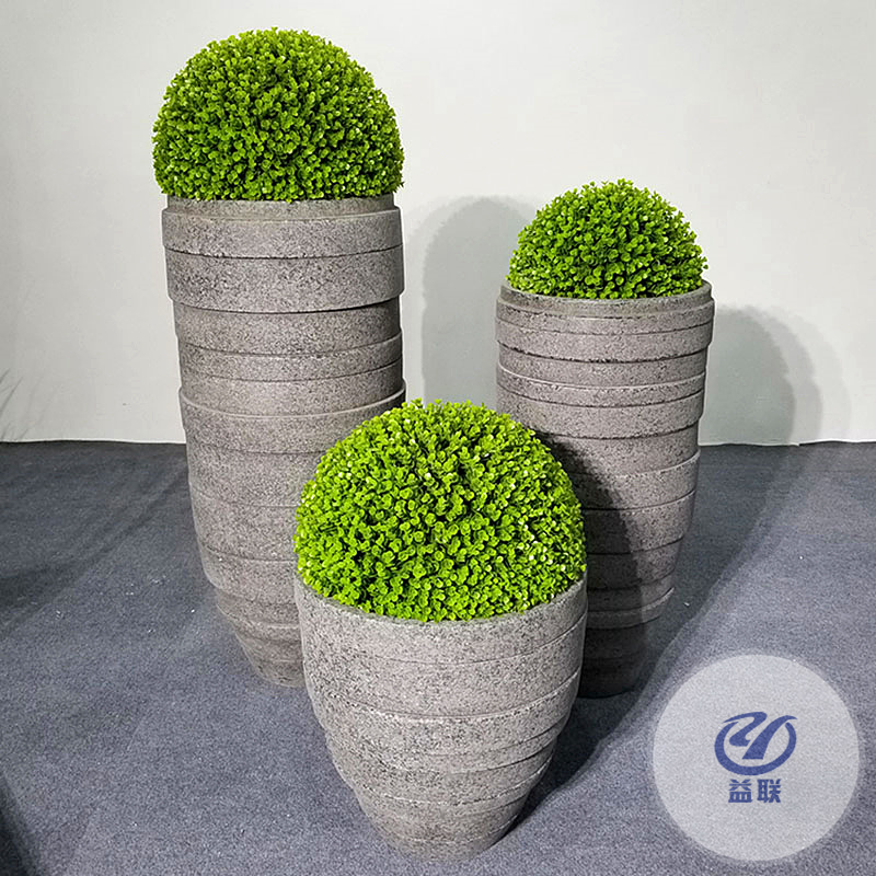 玻璃鋼花器商場石頭圓形花盆花槽綠植蘆葦盆景裝飾品花箱大型擺件