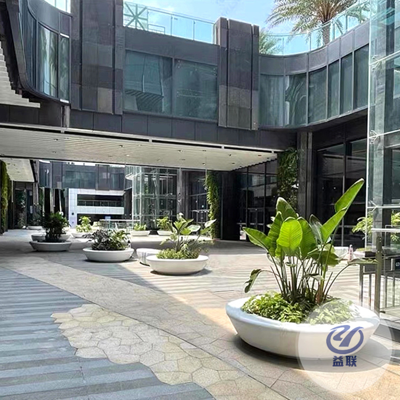 玻璃鋼花盆商場(chǎng)樹池開業(yè)美陳圓形花壇戶外花池落地大花缽種植花箱